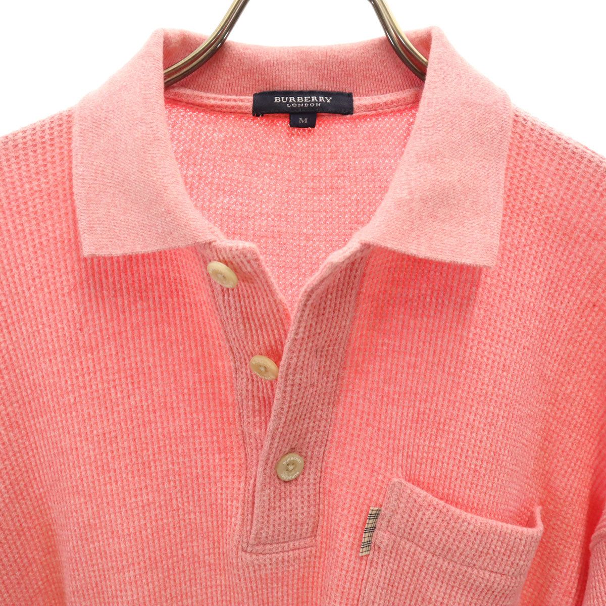 BURBERRY LONDON バーバリーロンドン 日本製 半袖 サーマルニット ポロシャツ M ピンク系 三陽商会 メンズ