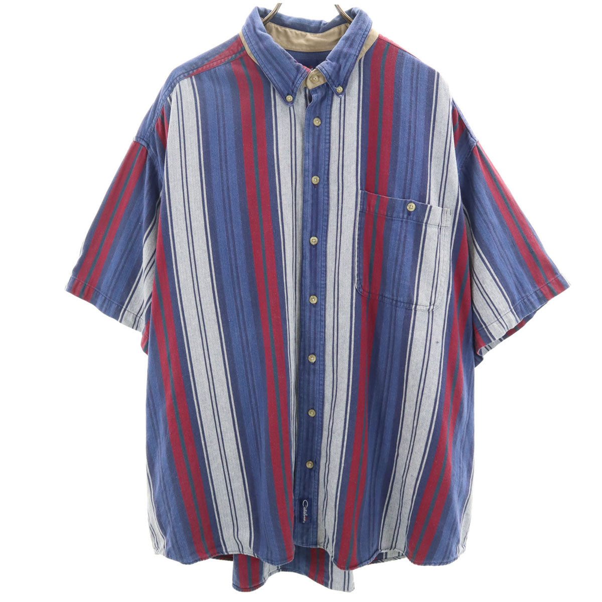 Catalina カタリナ 90s 00s オールド ストライプ柄 半袖 ボタンダウンシャツ 2XL ネイビー系 ビッグサイズ メンズ