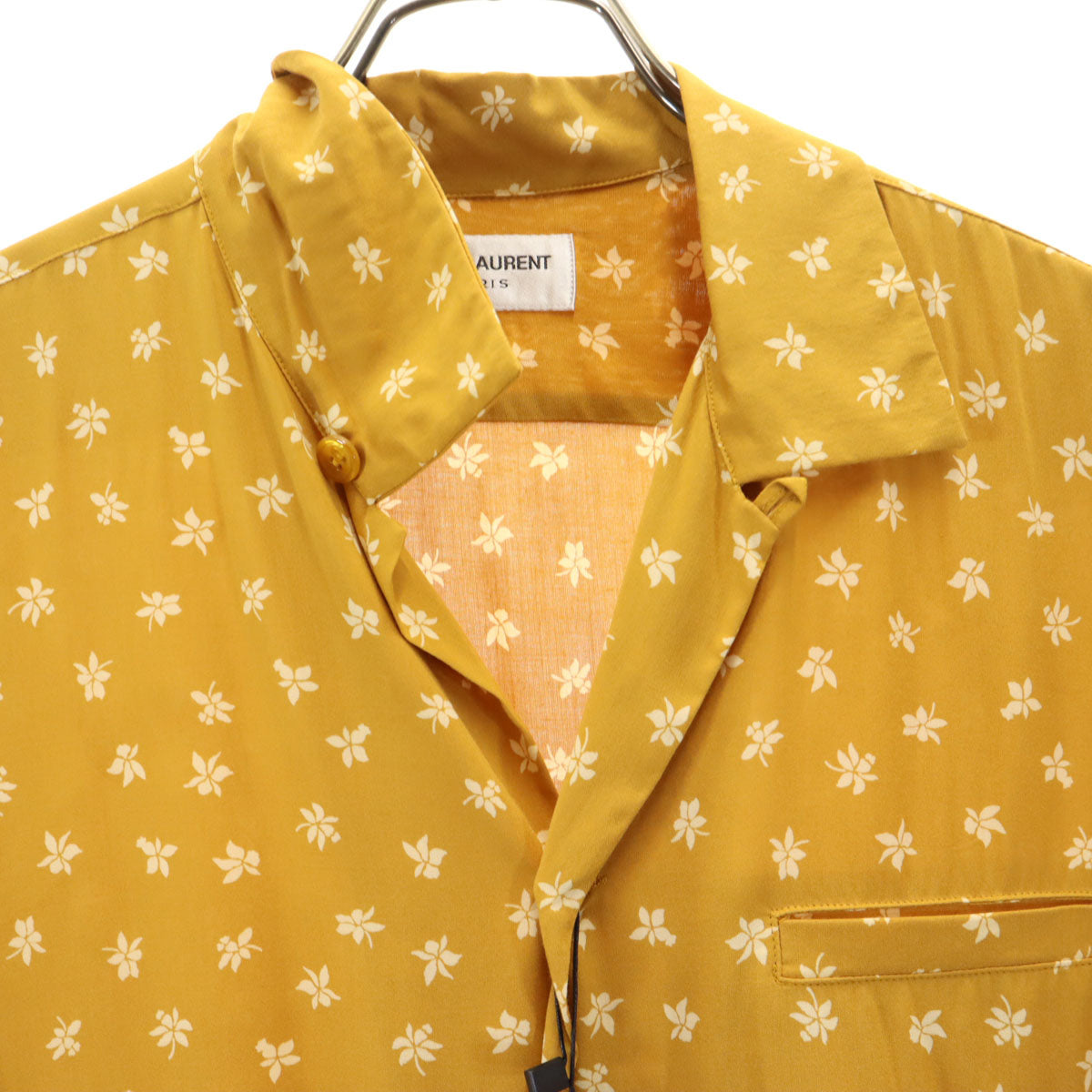 未使用 SAINT LAURENT サンローラン イタリア製 花柄 半袖 オープンカラーシャツ 38 黄土色 531956 Y2C91 メンズ