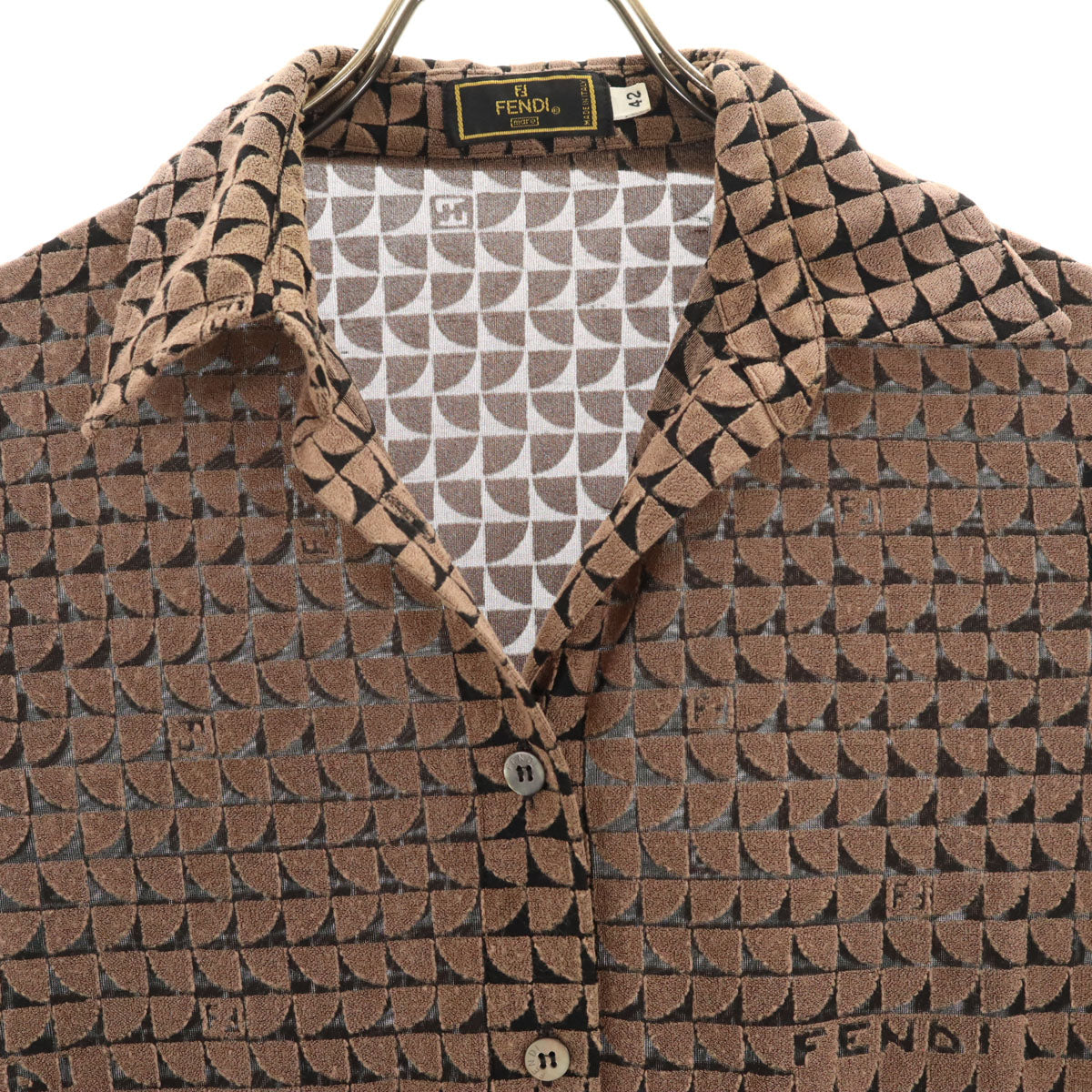 FENDI フェンディ 90s イタリア製 オールド 総柄 半袖 シャツ 42 ブラウン レディース