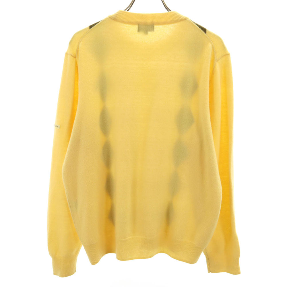 BURBERRY GOLF バーバリーゴルフ ウール100％ アーガイル柄 ゴルフ 長袖 セーター L イエロー系 ニット レディース