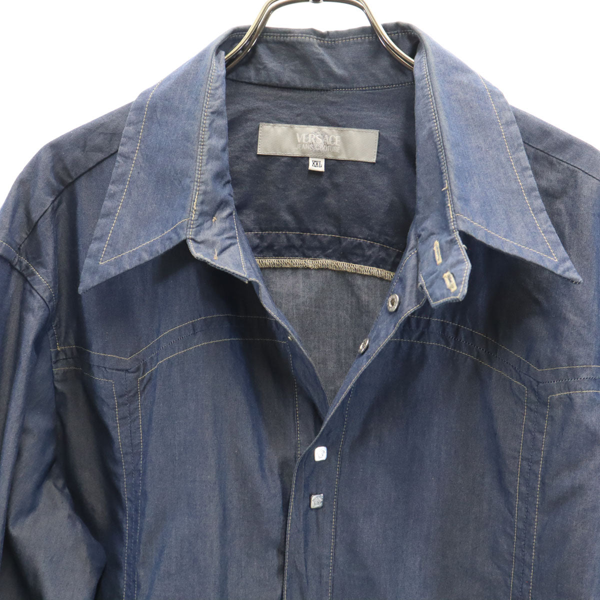 VERSACE JEANS COUTURE ヴェルサーチ ジーンズ クチュール イタリア製 長袖 シャンブレーシャツ XXL ネイビー ビッグサイズ メンズ