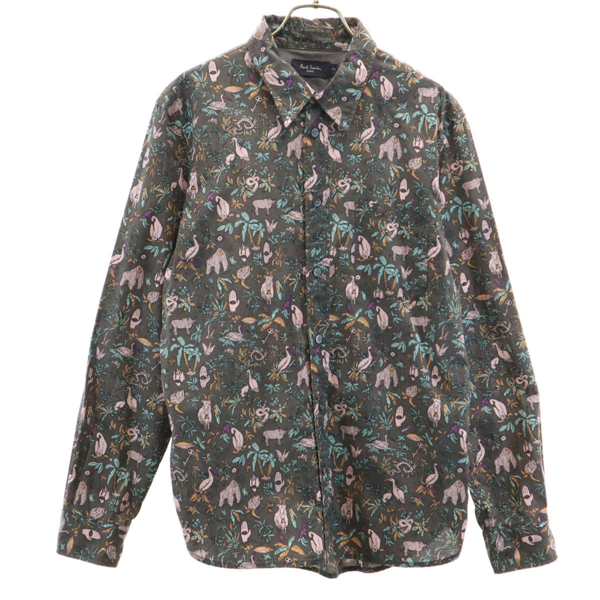 Paul Smith JEANS ポールスミスジーンズ アニマル柄 長袖 コットンシャツ L チャコールグレー メンズ