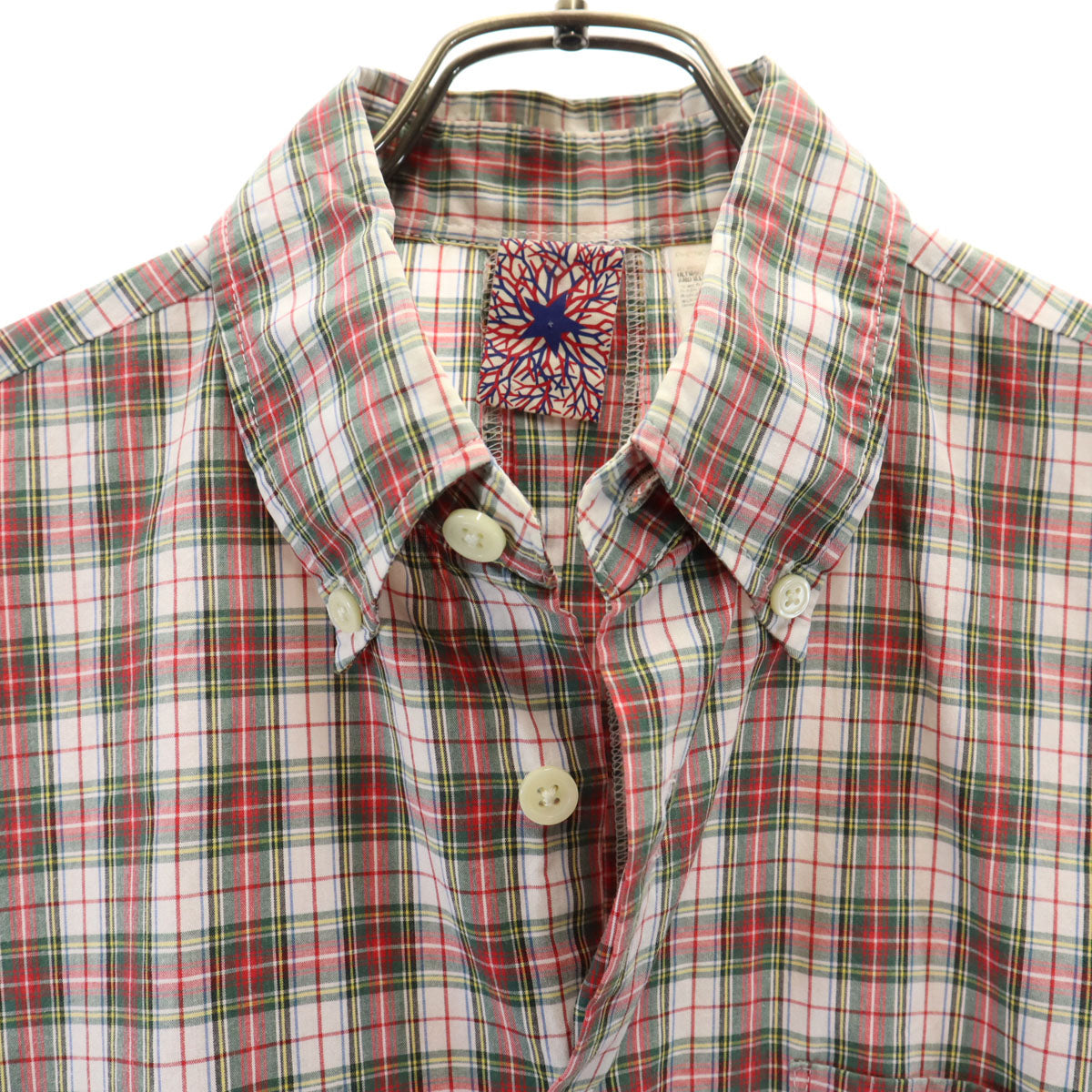 PHENOMENON フェノメノン 日本製 チェック柄 半袖 ボタンダウンシャツ M 赤系 メンズ