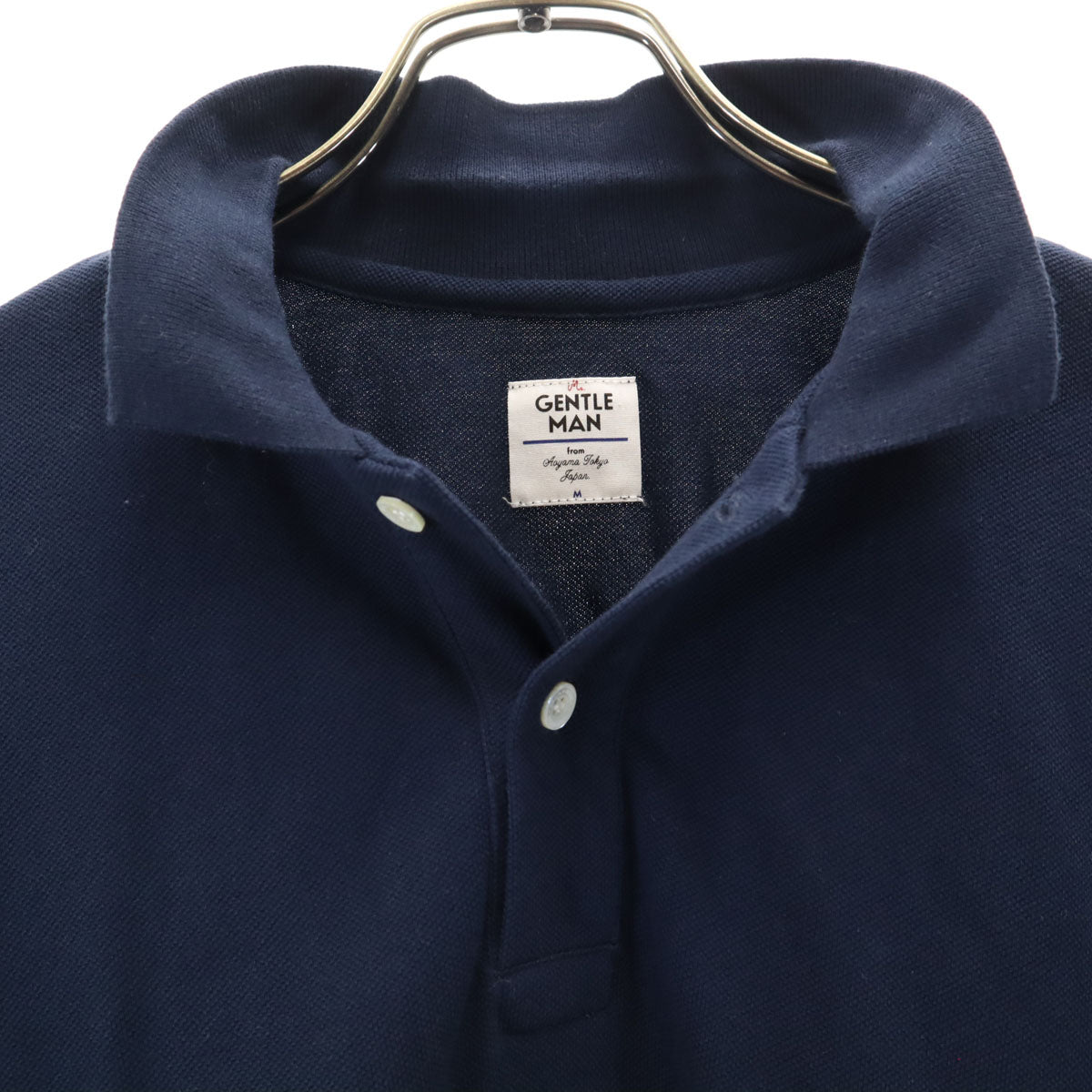 Mr.GENTLEMAN ミスタージェントルマン 日本製 ボーダー柄 半袖 ポロシャツ M ネイビー 鹿の子 メンズ