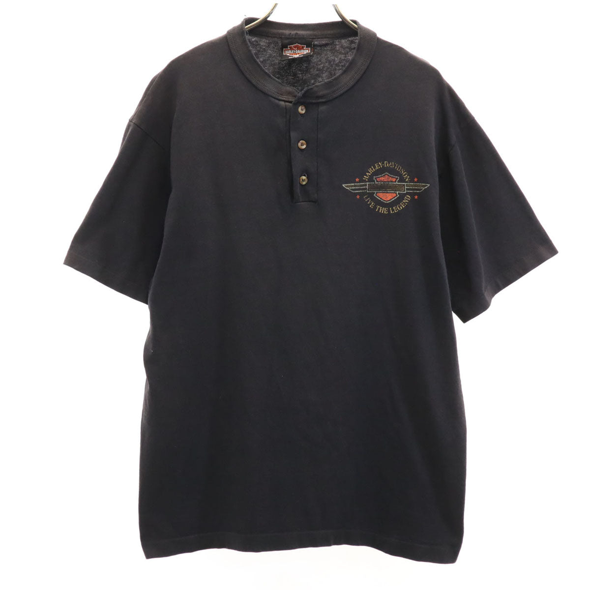 HARLEY DAVIDSON ハーレーダビッドソン 半袖 ヘンリーネック Tシャツ MD 黒 メンズ