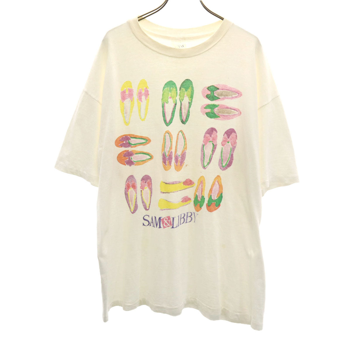 SAM＆LIBBY 90s USA製 オールド パンプス プリント 半袖 Tシャツ XL ホワイト シングルステッチ メンズ