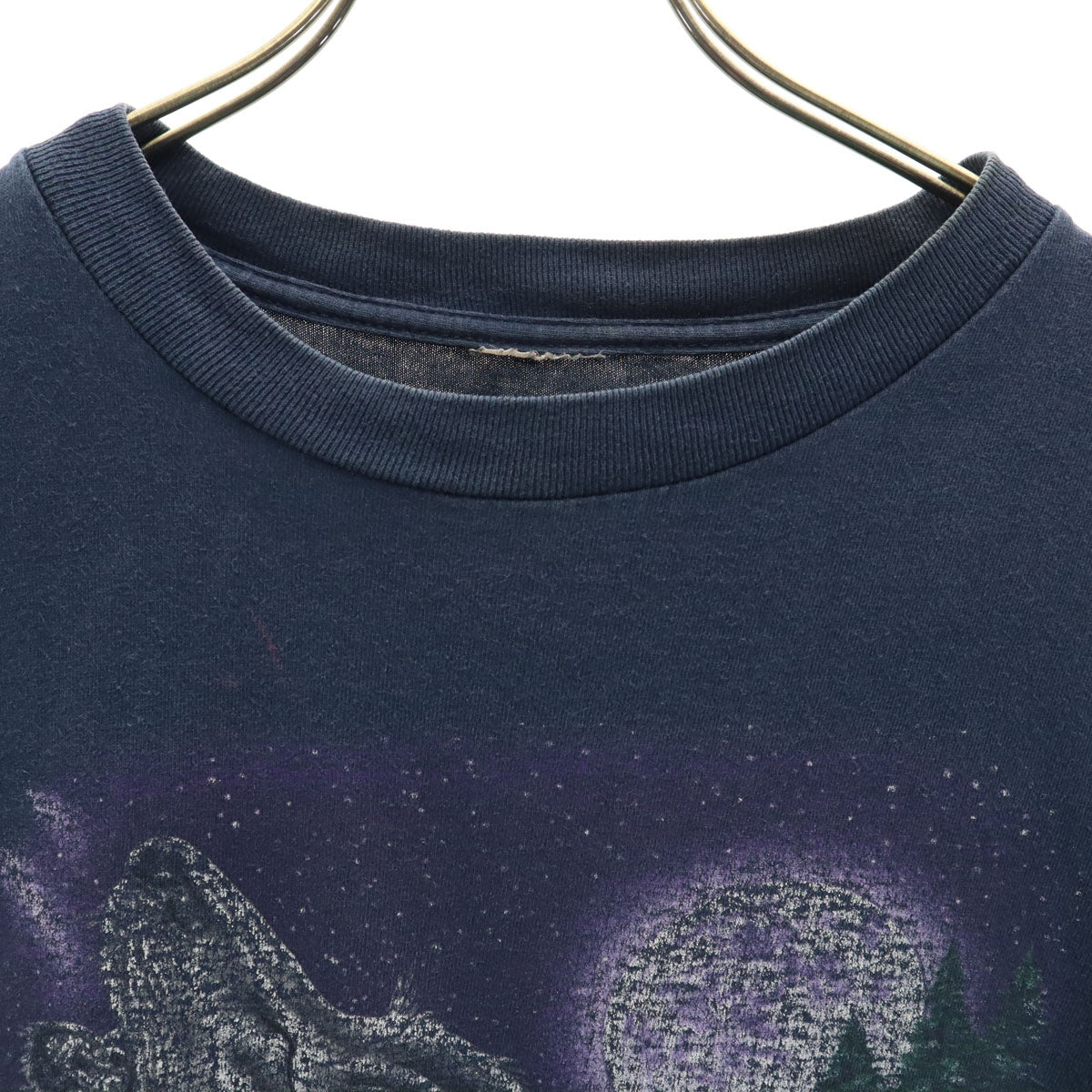 90s オールド オオカミ プリント 半袖 Tシャツ ネイビー シングルステッチ アニマル メンズ