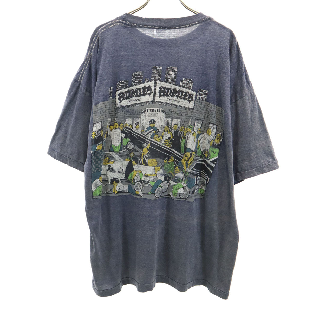 80s 90s オールド バックプリント HOMIES 半袖 Tシャツ ネイビー シングルステッチ メンズ