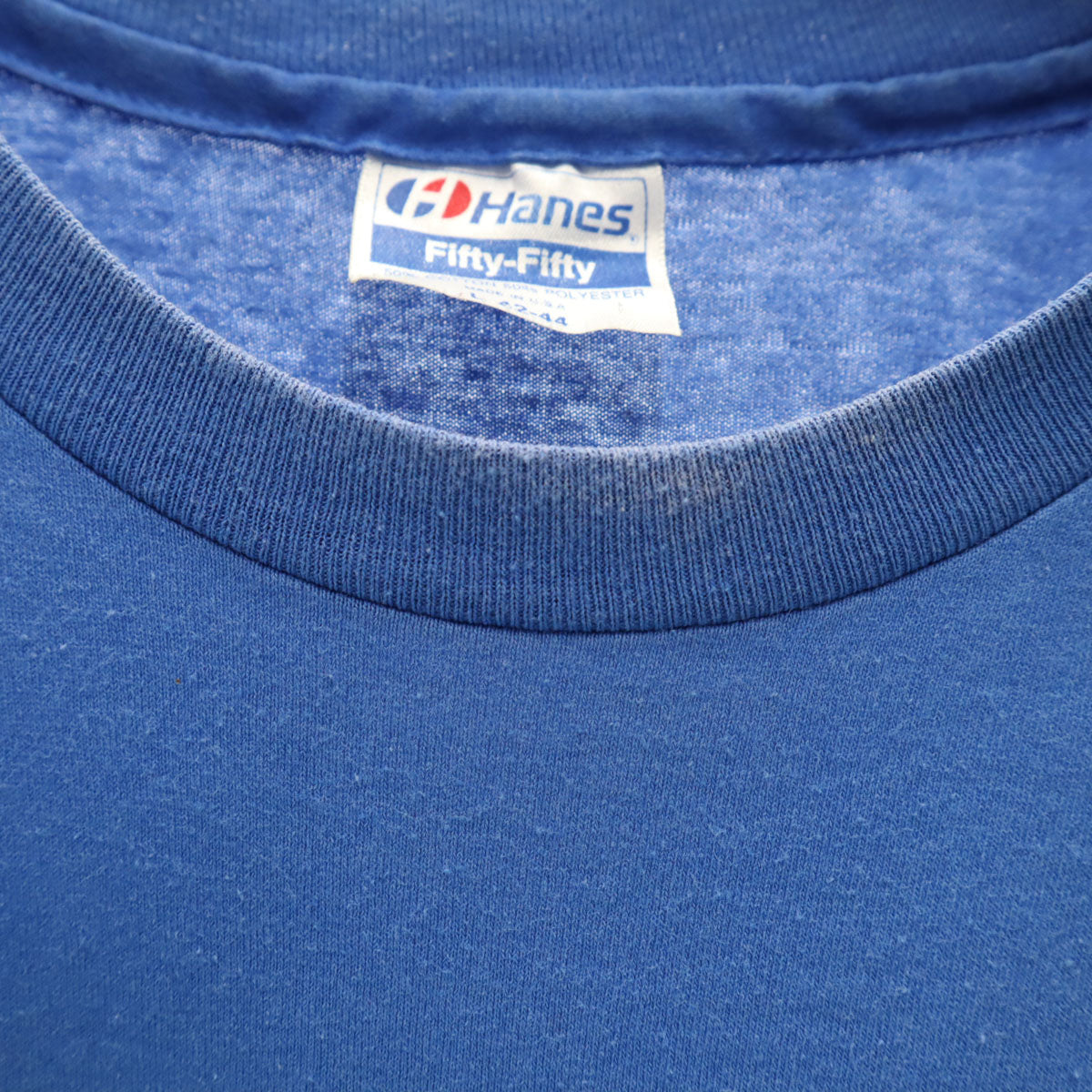 Hanes ヘインズ 80s 90s USA製 オールド 半袖 Tシャツ L 青 Fifty-Fifty シングルステッチ ポケT メンズ