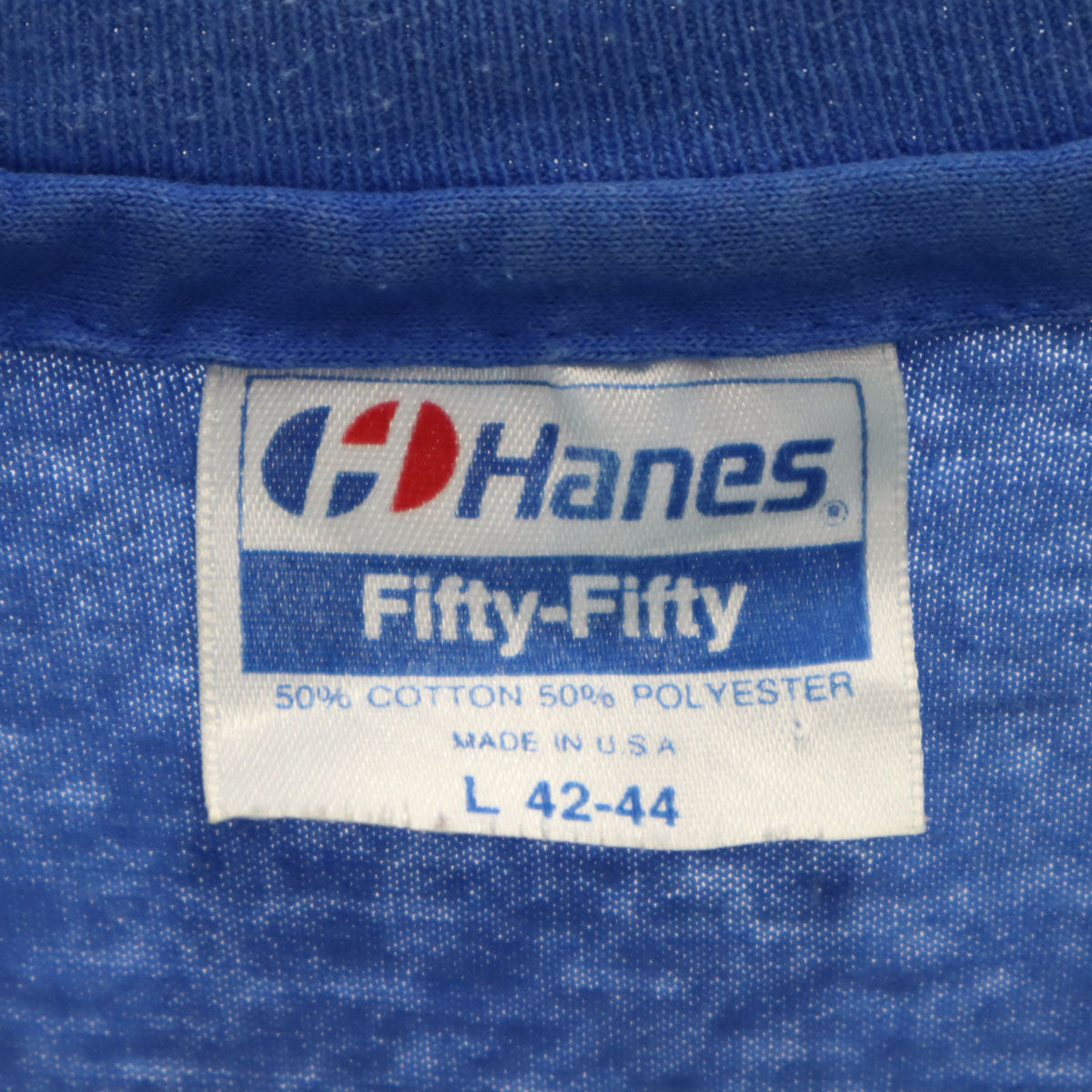 Hanes ヘインズ 80s 90s USA製 オールド 半袖 Tシャツ L 青 Fifty-Fifty シングルステッチ ポケT メンズ