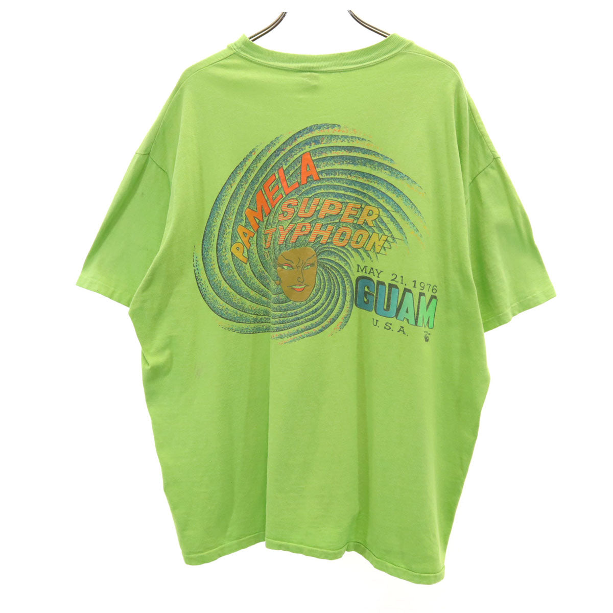 HI CRU by STEDMAN 70s USA製 ヴィンテージ バックプリント 半袖 Tシャツ XL 黄緑 シングルステッチ メンズ