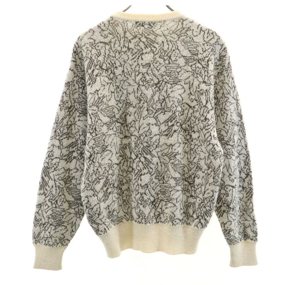 YVES SAINT LAURENT tricots イヴサンローラントリコット 80s 90s オールド ウールブレンド モヘア混 総柄 長袖 セーター M ホワイト pour homme メンズ