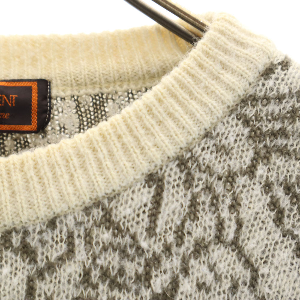 YVES SAINT LAURENT tricots イヴサンローラントリコット 80s 90s オールド ウールブレンド モヘア混 総柄 長袖 セーター M ホワイト pour homme メンズ