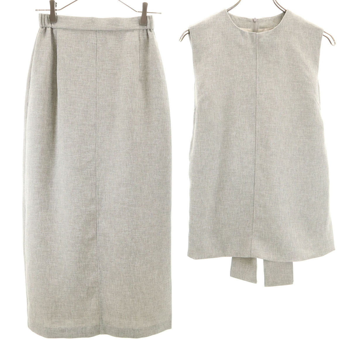 Mila Owen ミラオーウェン ノースリーブ ベルトトップ カットソー 上下 セットアップ 0 グレー レディース
