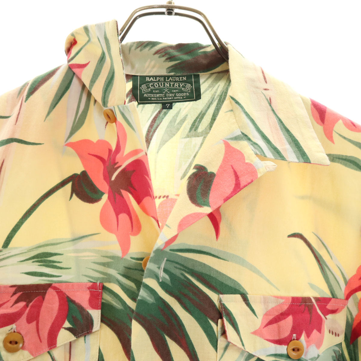 RALPH LAUREN COUNTRY ラルフローレンカントリー 90s オールド ポロカン 半袖 アロハシャツ 上下 セットアップ 7/9 ベージュ系 インパクト21 レディース