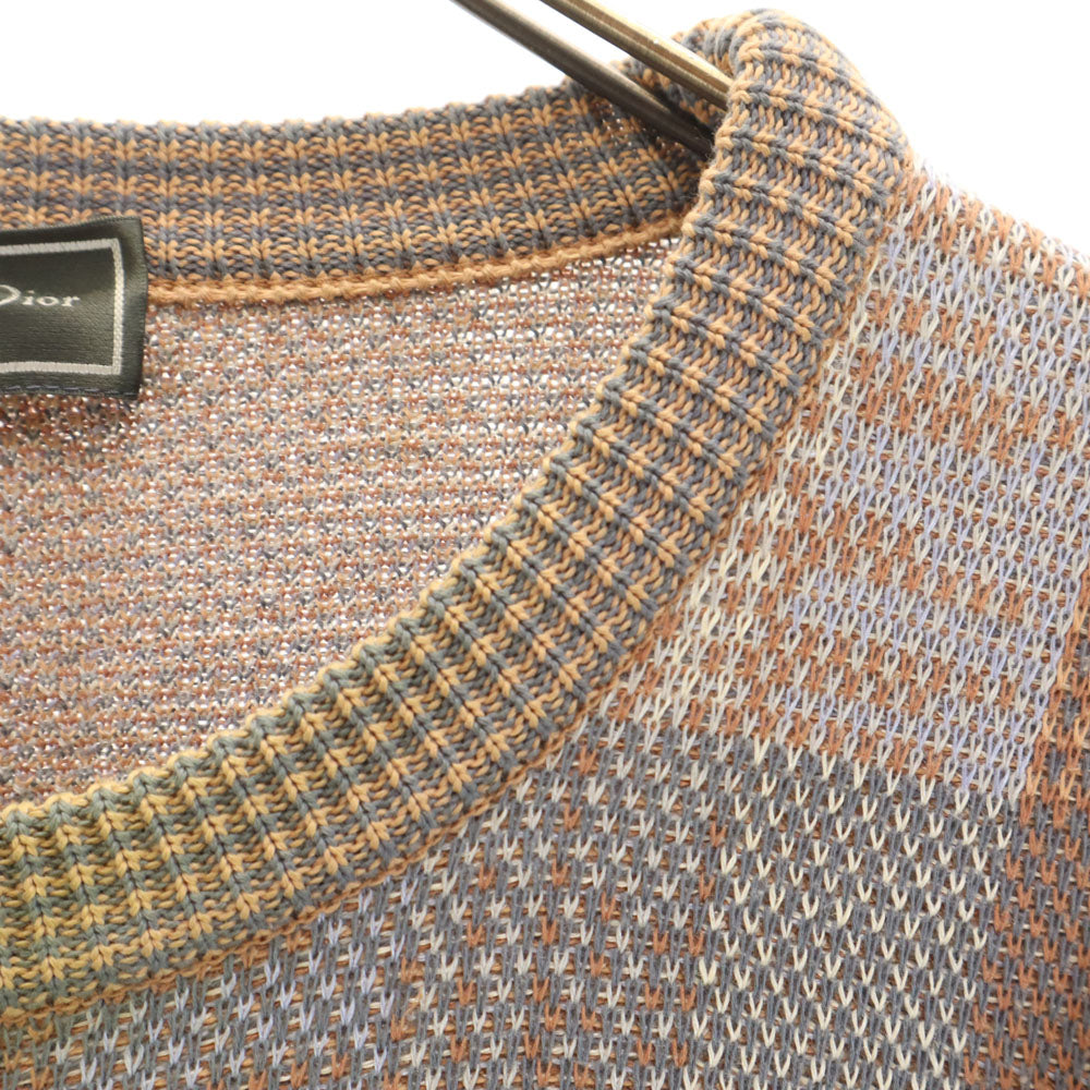 Christian Dior MONSIEUR クリスチャンディオール ムッシュ 90s オールド リネンブレンド 総柄 長袖 セーター M オレンジ メンズ