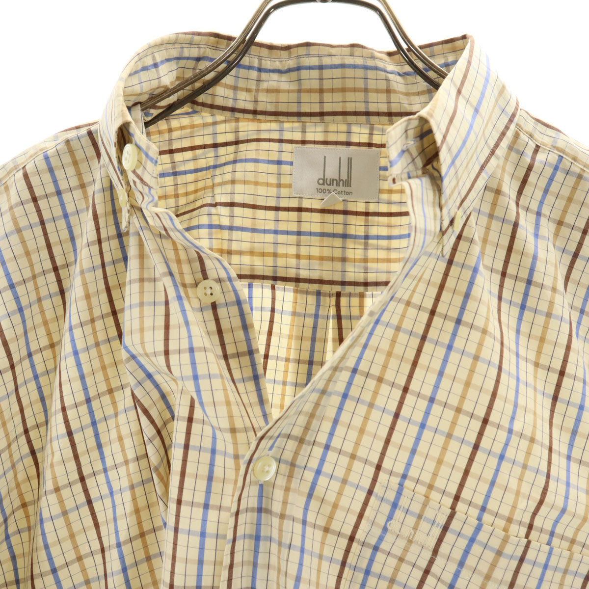 Dunhill ダンヒル チェック 半袖 ボタンダウンシャツ L イエロー系 メンズ