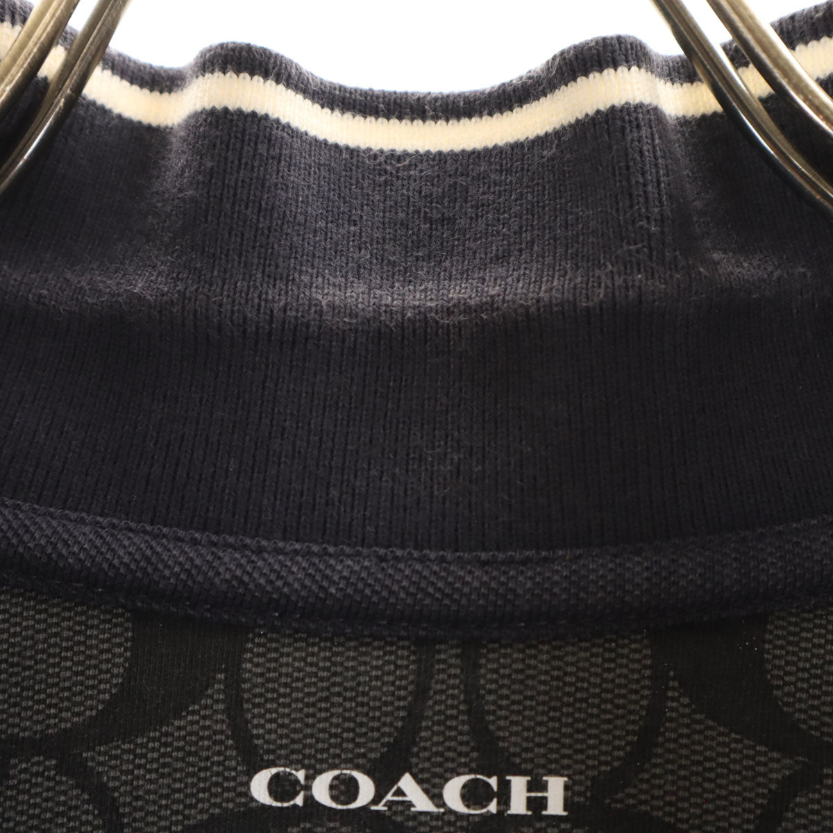 COACH コーチ ボーダー柄 半袖 ポロシャツ L チャコールネイビー C3121 メンズ