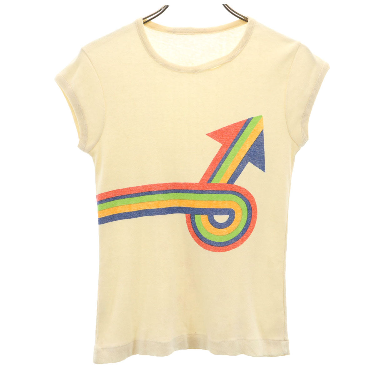 80s 90s オールド フレンチスリーブ Tシャツ L 生成り レディース