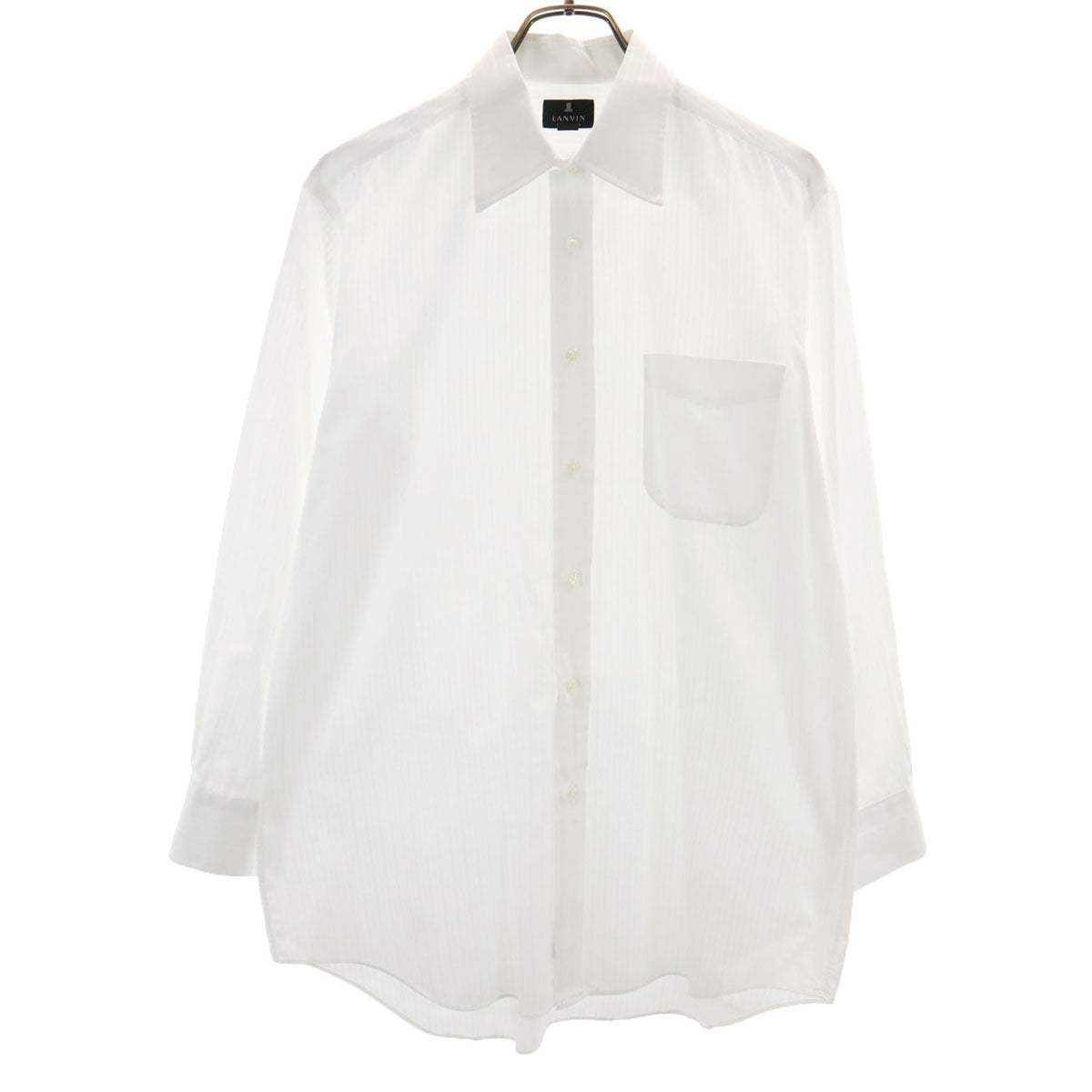 LANVIN ランバン 日本製 ストライプ柄 長袖 シャツ 410-80 白 メンズ