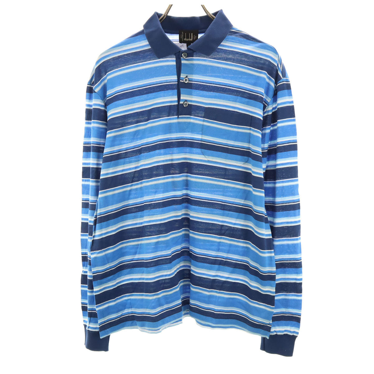 Dunhill ダンヒル イタリア製 ストライプ柄 長袖 ポロシャツ L ネイビー系 メンズ