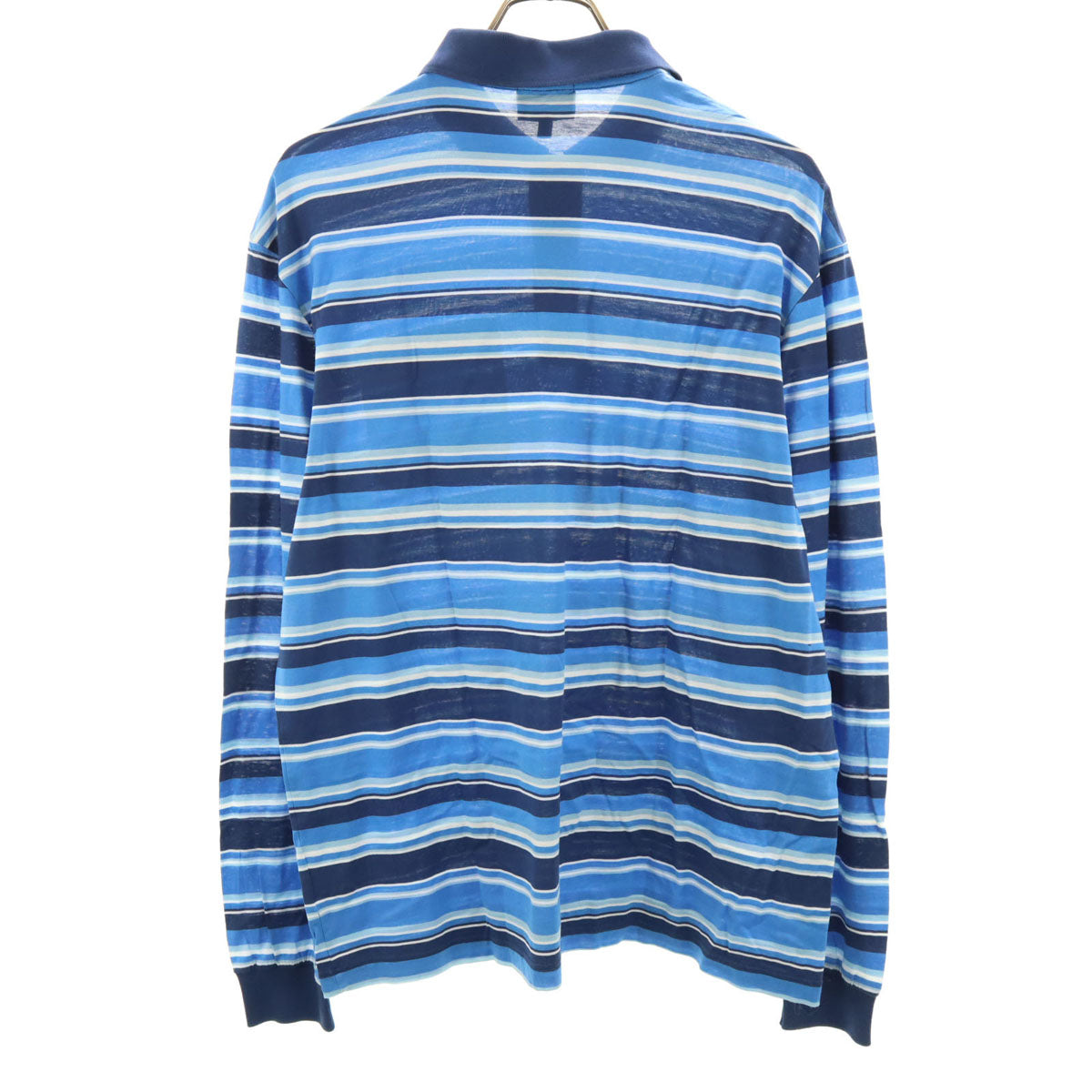 Dunhill ダンヒル イタリア製 ストライプ柄 長袖 ポロシャツ L ネイビー系 メンズ