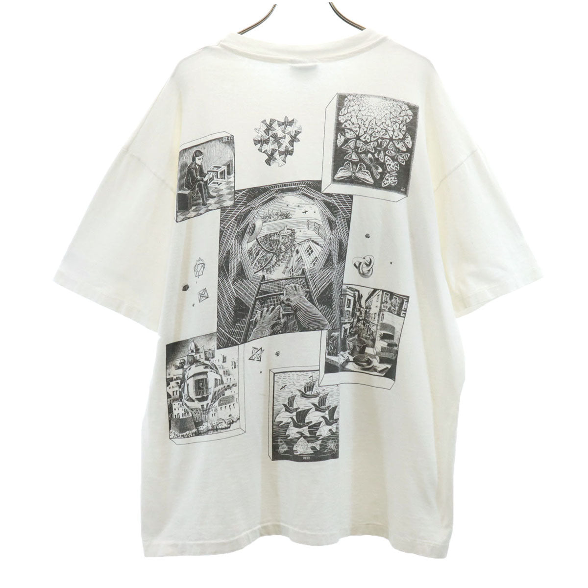 ANDAZIA アンドジア 90s USA製 オールド マルチ M.C.エッシャー だまし絵 半袖 Tシャツ XL ホワイト シングルステッチ メンズ
