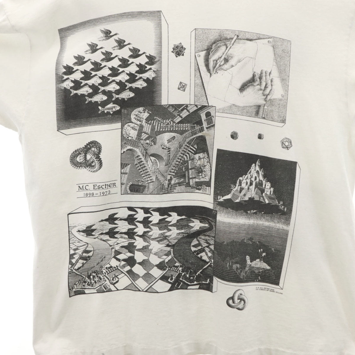 ANDAZIA アンドジア 90s USA製 オールド マルチ M.C.エッシャー だまし絵 半袖 Tシャツ XL ホワイト シングルステッチ メンズ