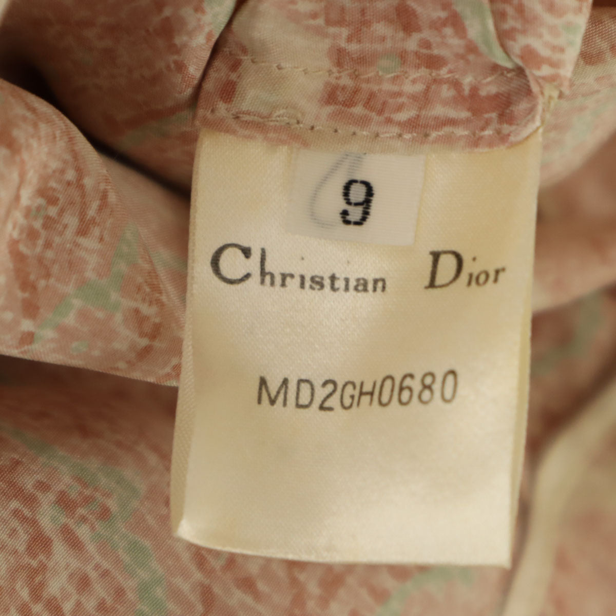 Christian Dior クリスチャンディオール 90s シルク オールド 総柄 フレンチスリーブ シャツ 9 ピンク系 サイドフェスナー レディース