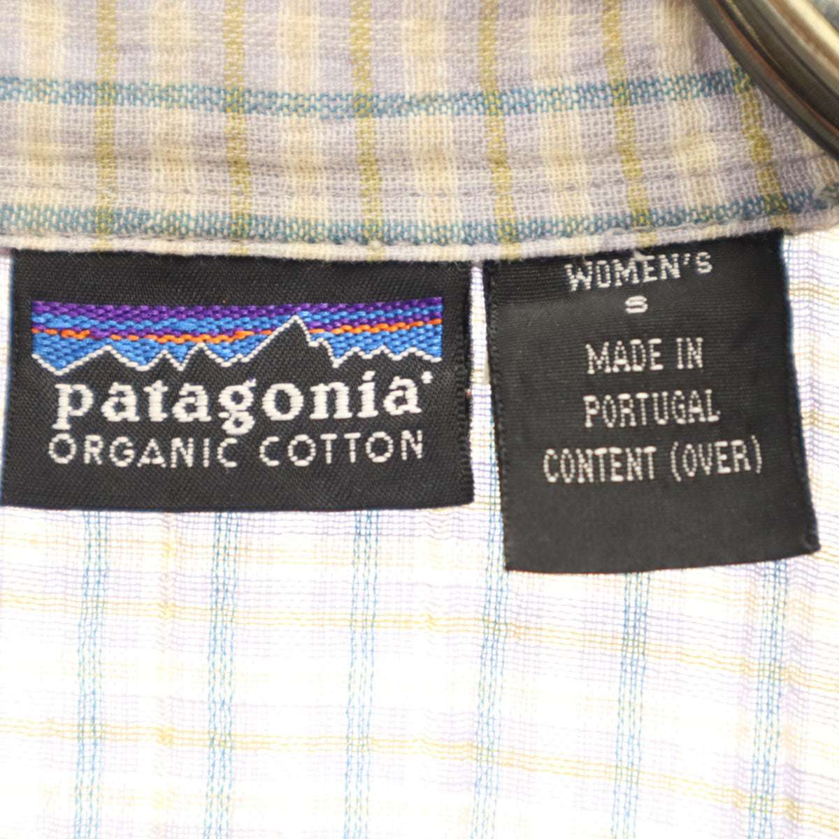 patagonia パタゴニア チェック 半袖 オープンカラー シャツ S ブルー系 RN51884 アウトドア レディース