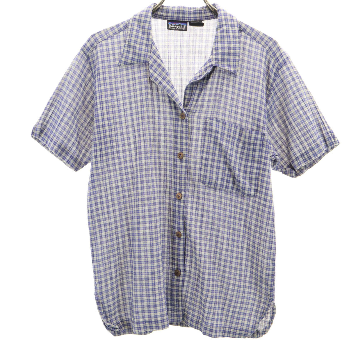 patagonia パタゴニア チェック 半袖 オープンカラー シャツ S ブルー系 RN51884 アウトドア レディース
