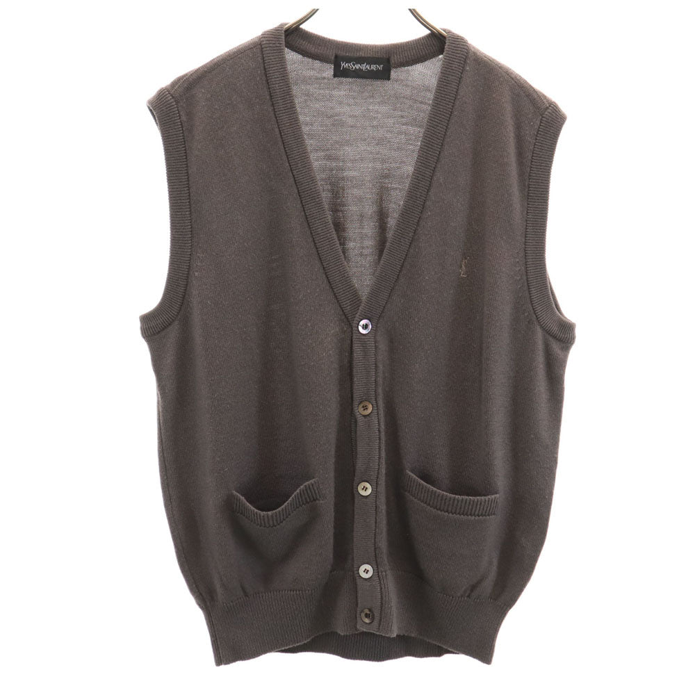 YVES SAINT LAURENT イヴサンローラン 90s ウールブレンド オールド 長袖 ニットベスト L グレー メンズ