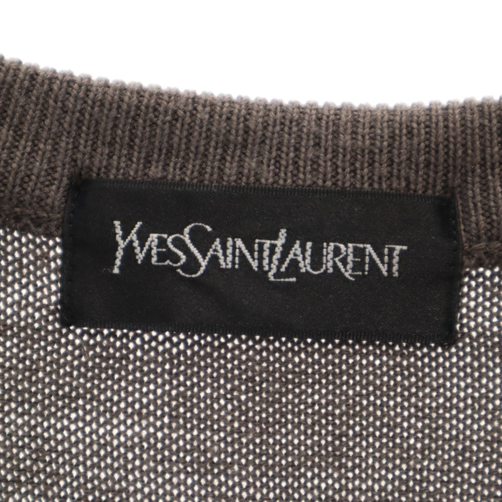 YVES SAINT LAURENT イヴサンローラン 90s ウールブレンド オールド 長袖 ニットベスト L グレー メンズ