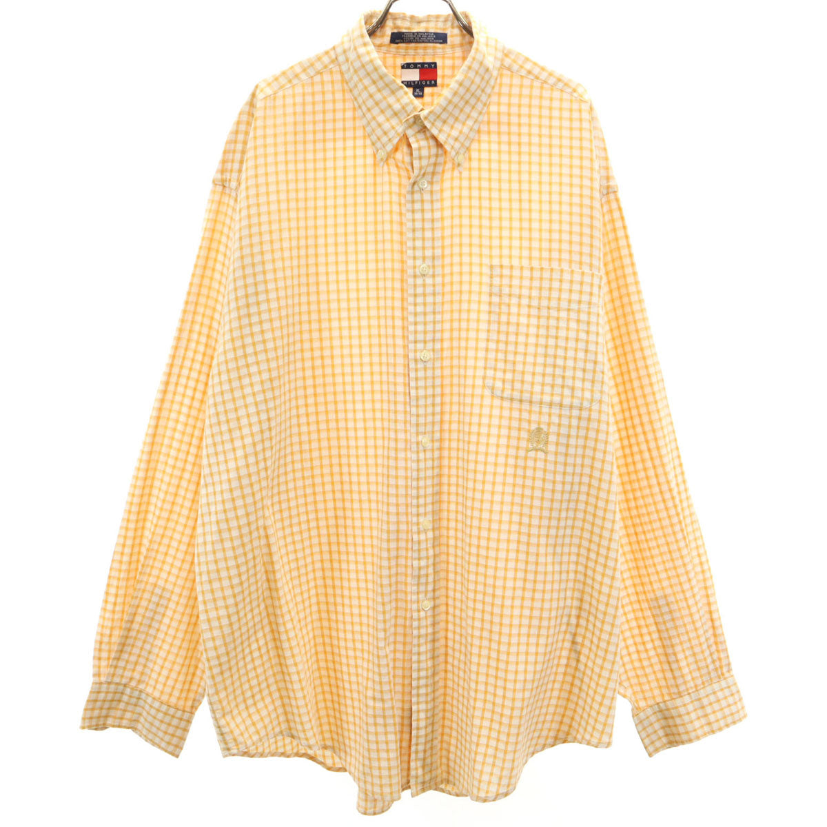 TOMMY HILFIGER トミーヒルフィガー 90s オールド フラッグタグ チェック 長袖 ボタンダウンシャツ XL オレンジ系 メンズ