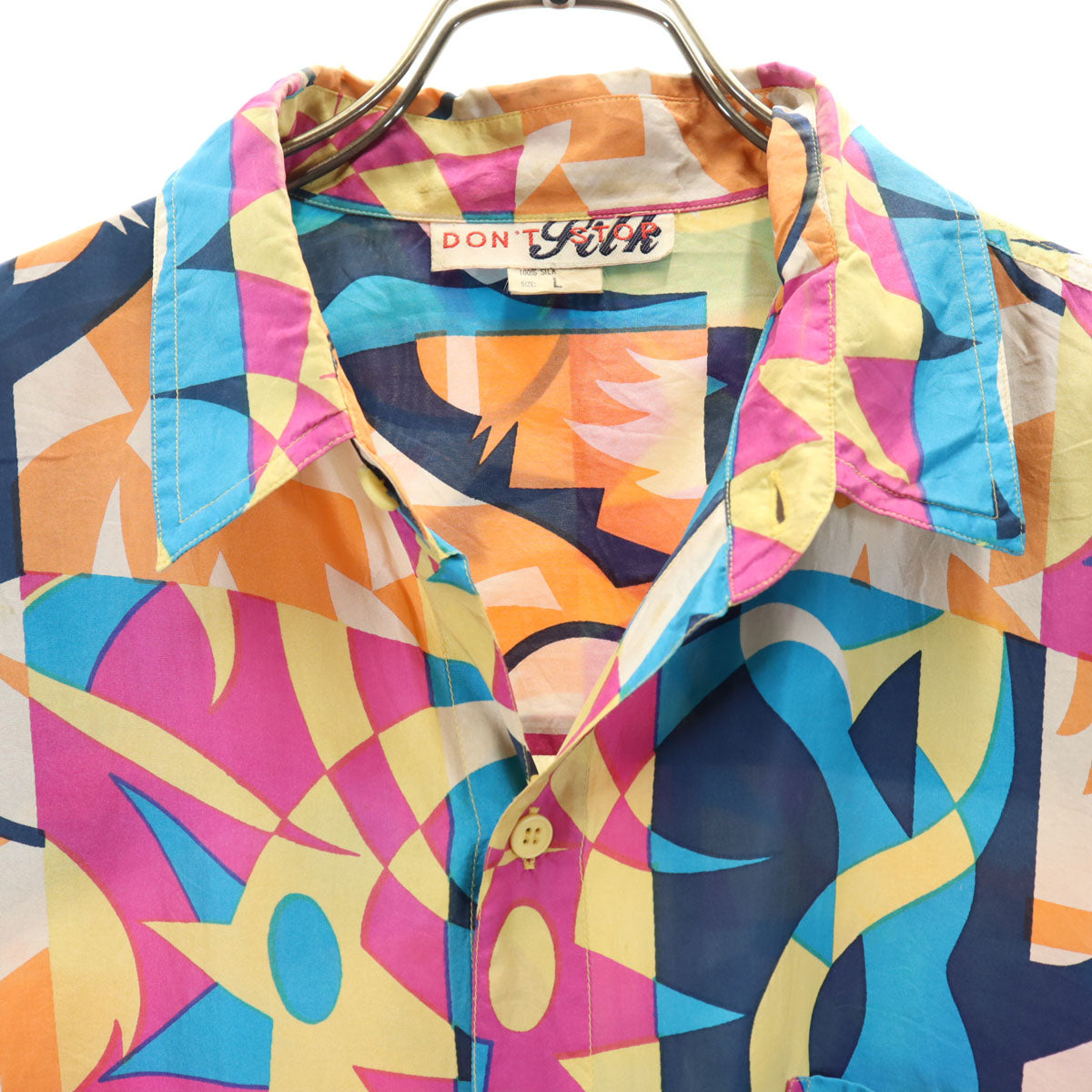 DON'T STOP 90s シルク オールド 総柄 半袖 シャツ L マルチ メンズ