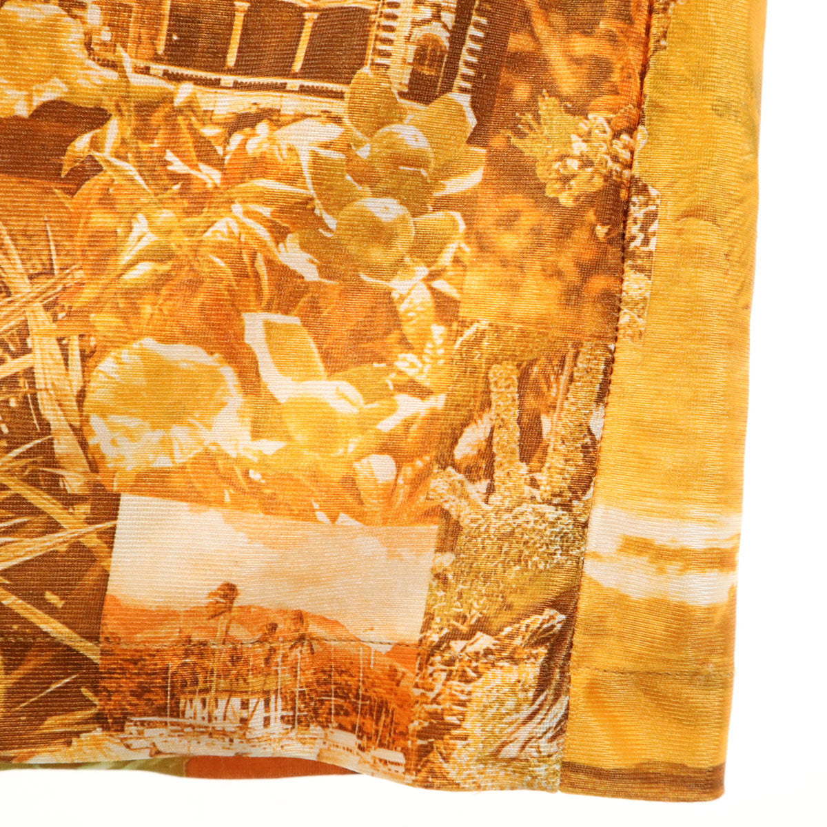 80s 90s ハワイ製 オールド 風景 総柄 半袖 アロハシャツ L オレンジ 開襟 メンズ