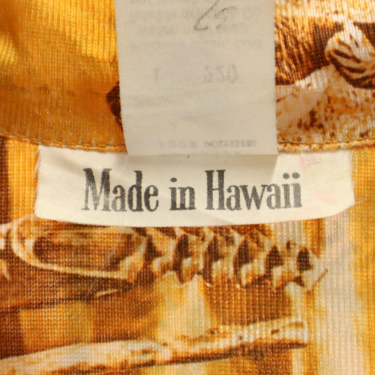 80s 90s ハワイ製 オールド 風景 総柄 半袖 アロハシャツ L オレンジ 開襟 メンズ