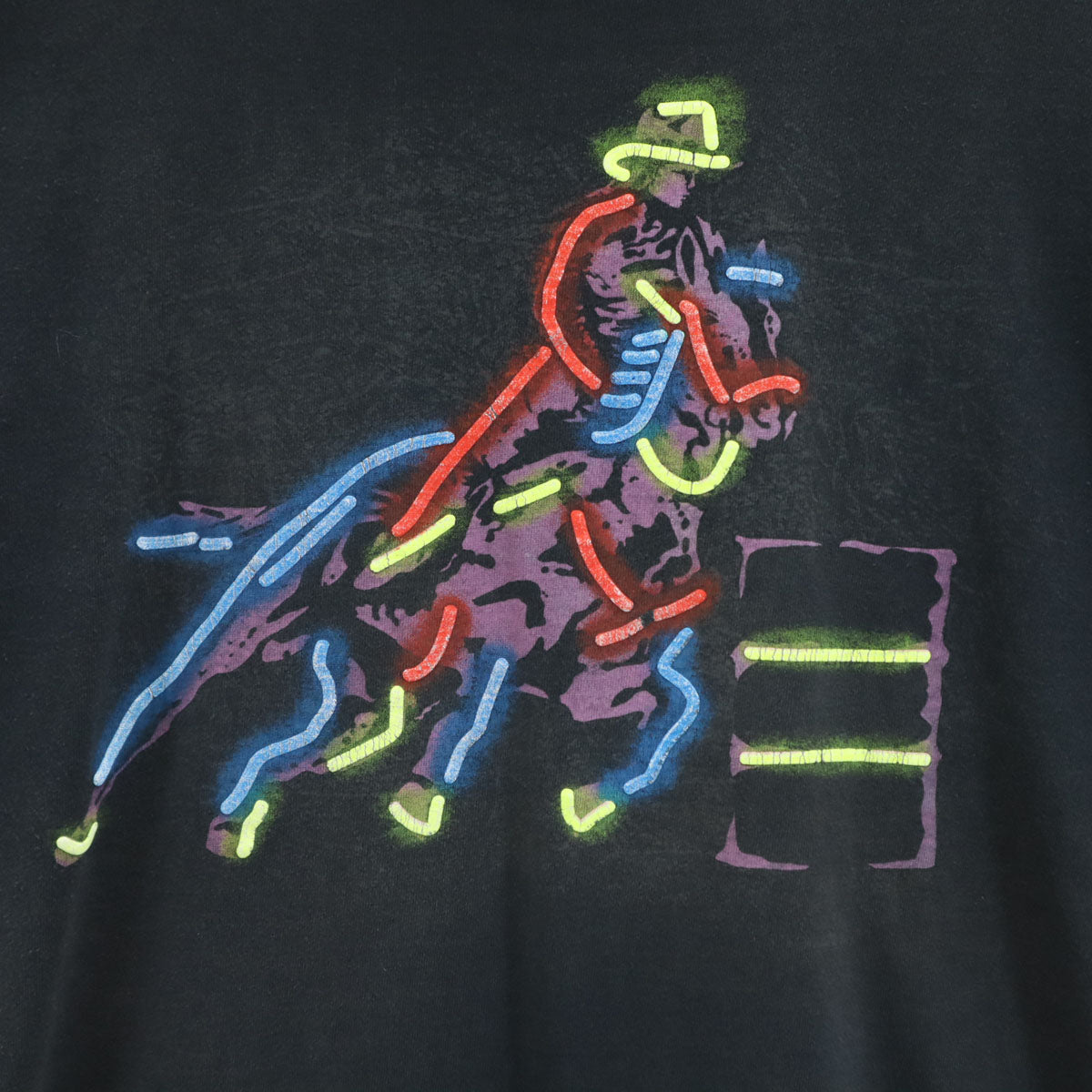 HAZELWOOD PREMO 90s USA製 オールド ネオン カウボーイプリント 半袖 Tシャツ L ブラック シングルステッチ メンズ