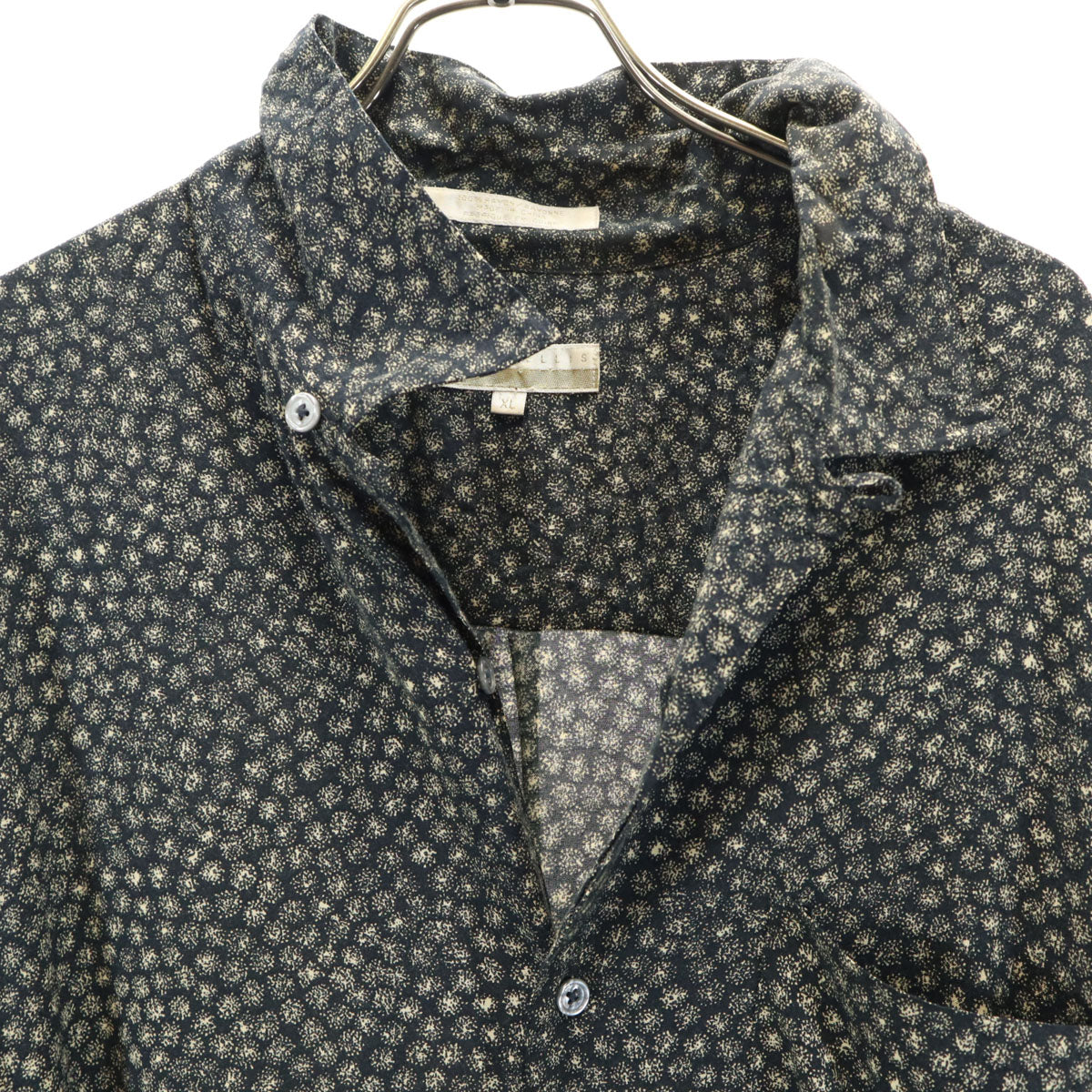 PERRY ELLIS ペリーエリス 総柄 半袖 オープンカラーシャツ XL 濃紺系 メンズ