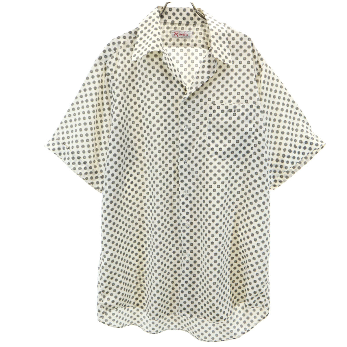 RANEE'S 50s 60s ヴィンテージ 総柄 半袖 オープンカラーシャツ アイボリー メンズ