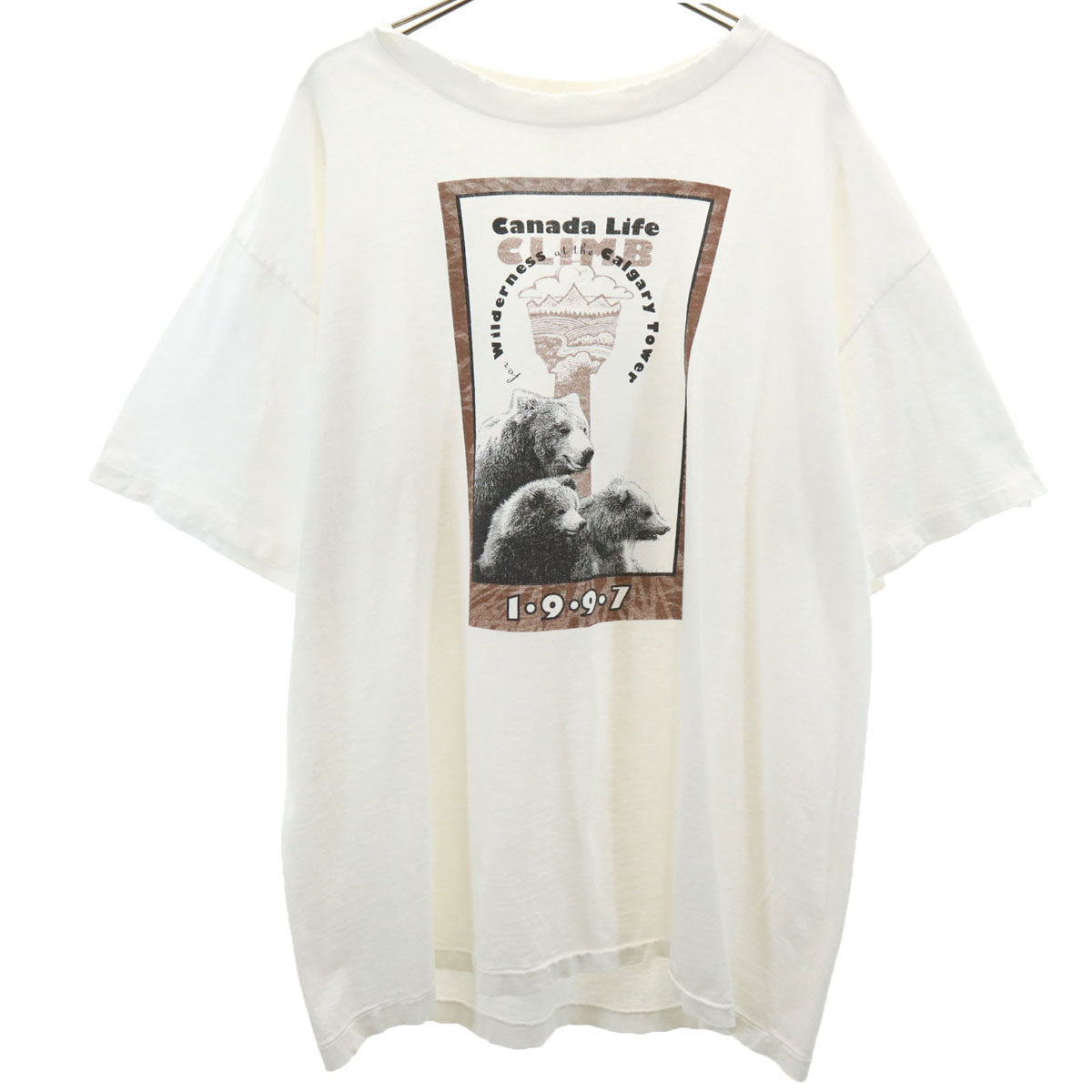 BOW VALLEY 90s カナダ製 オールド CANADA LIFE ベア 半袖 Tシャツ L ホワイト シングルステッチ アニマル くま メンズ