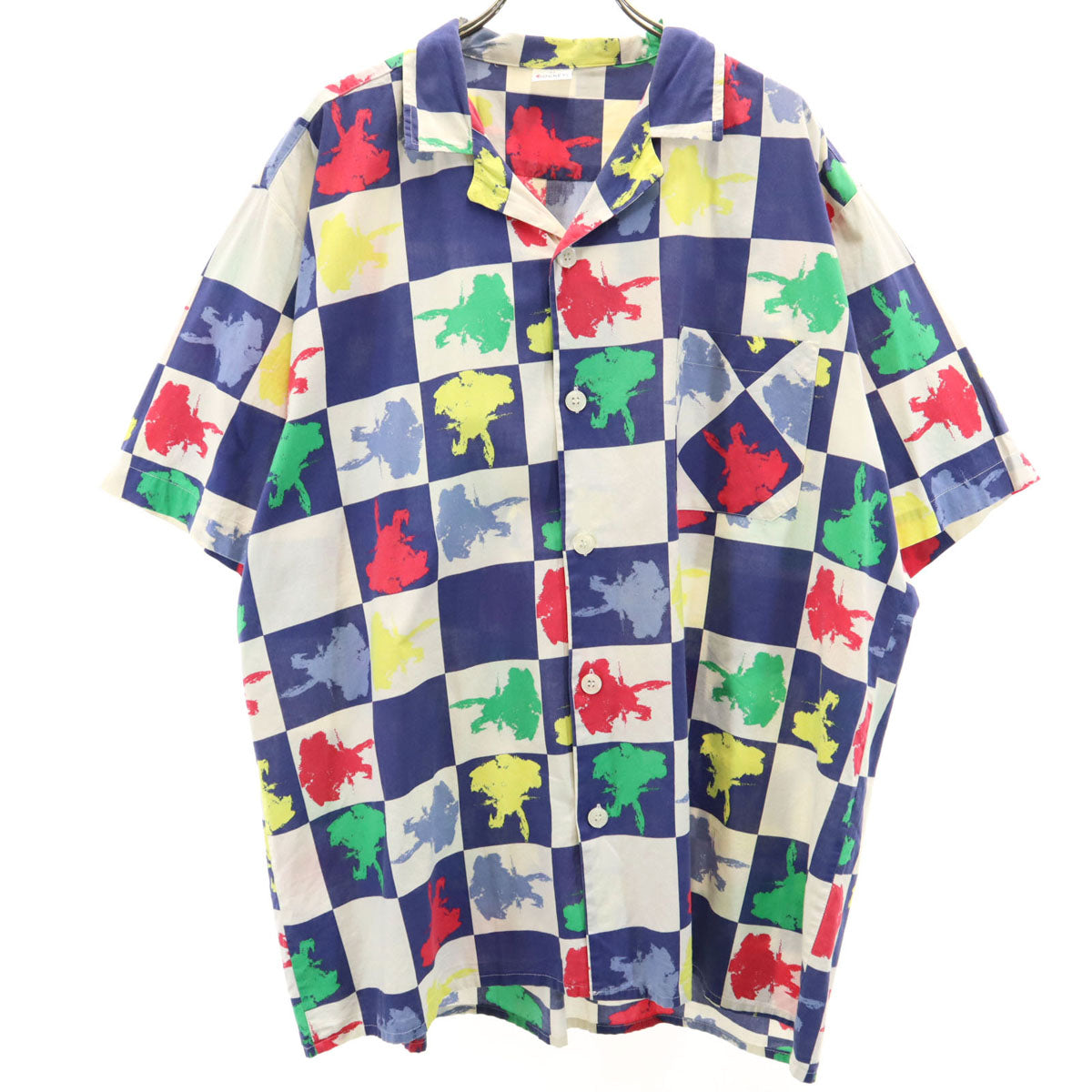 JOCKEY ジョッキー ブロックチェック 半袖 オープンカラーシャツ 52 ホワイト ビッグサイズ メンズ