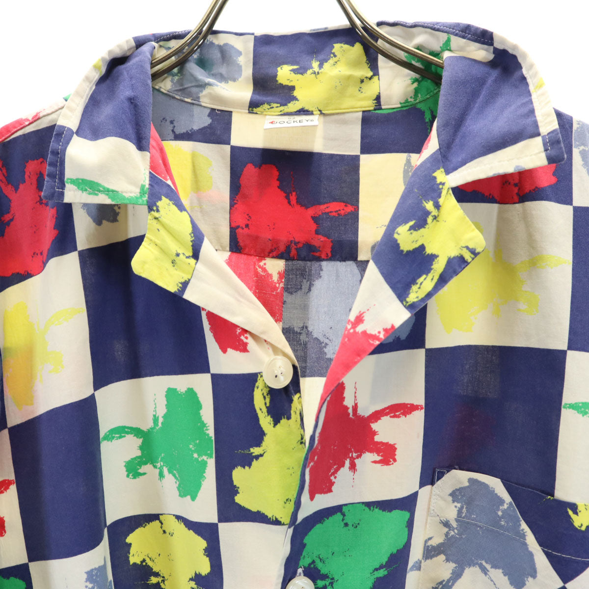 JOCKEY ジョッキー ブロックチェック 半袖 オープンカラーシャツ 52 ホワイト ビッグサイズ メンズ