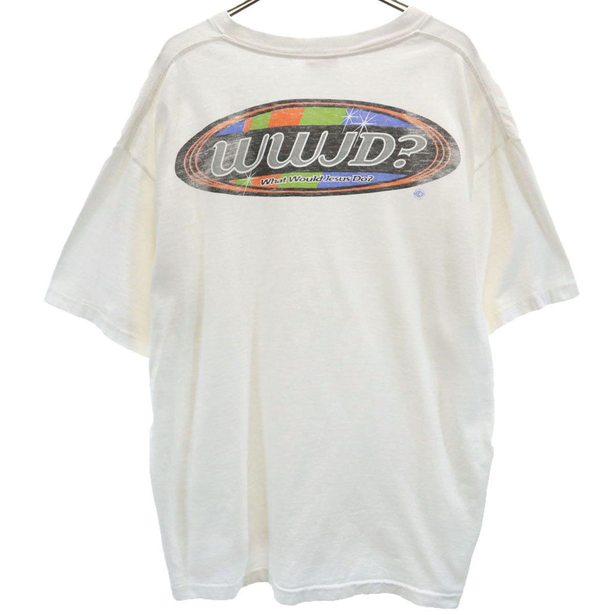 SOF Tee ソフティー 90s USA製 オールド バックプリント WWJD? 半袖 Tシャツ XL ホワイト シングルステッチ What Would Jesus Do メンズ
