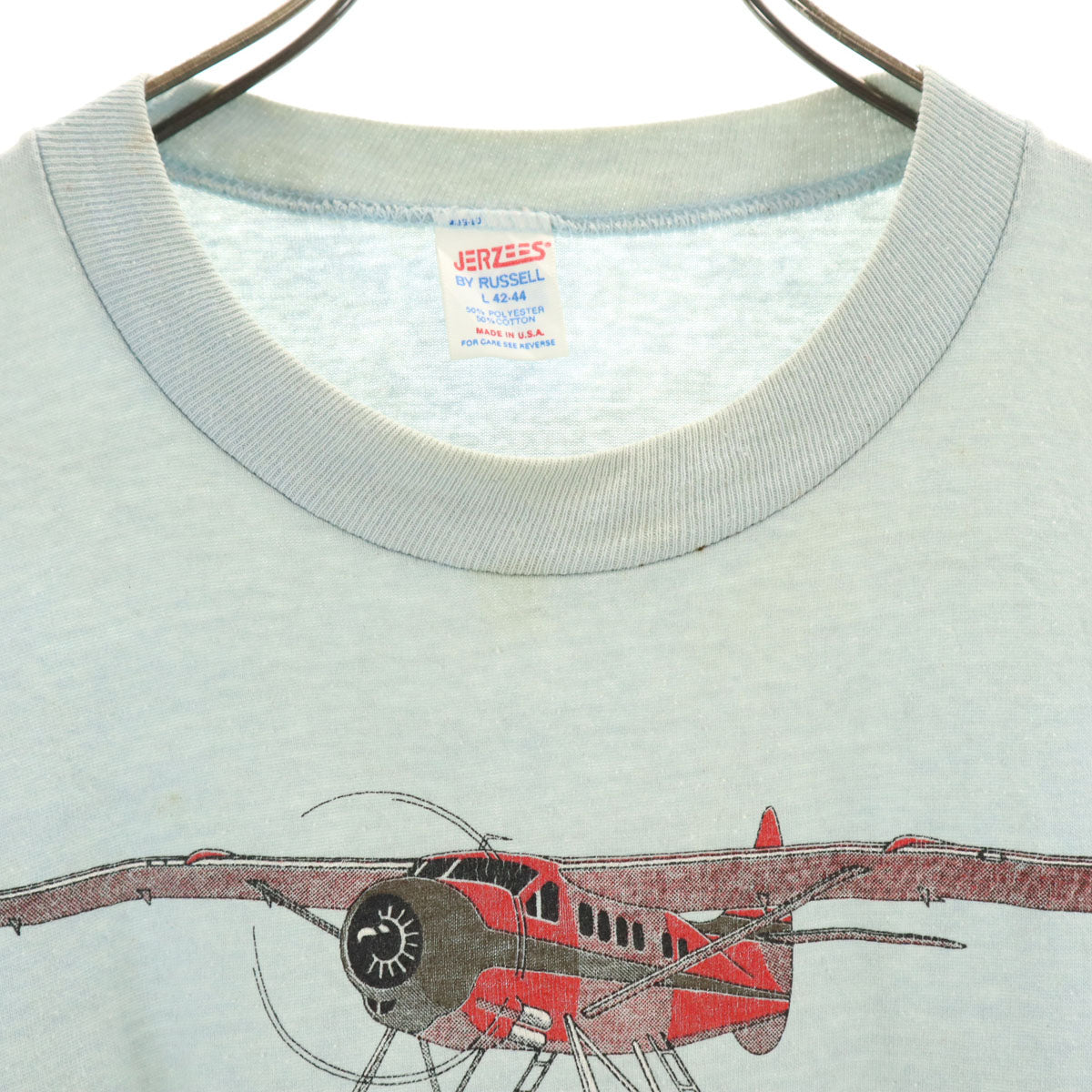 JERZEES ジャージーズ 80s ラッセル USA製 ヴィンテージ 半袖 Tシャツ L ブルー系 RUSSELL メンズ