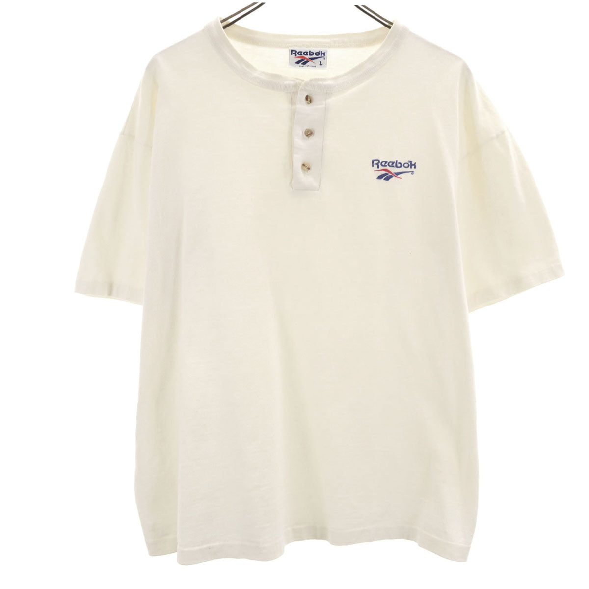Reebok リーボック 90s オールド 5分袖 ヘンリーネック カットソー L オフホワイト シングルステッチ メンズ