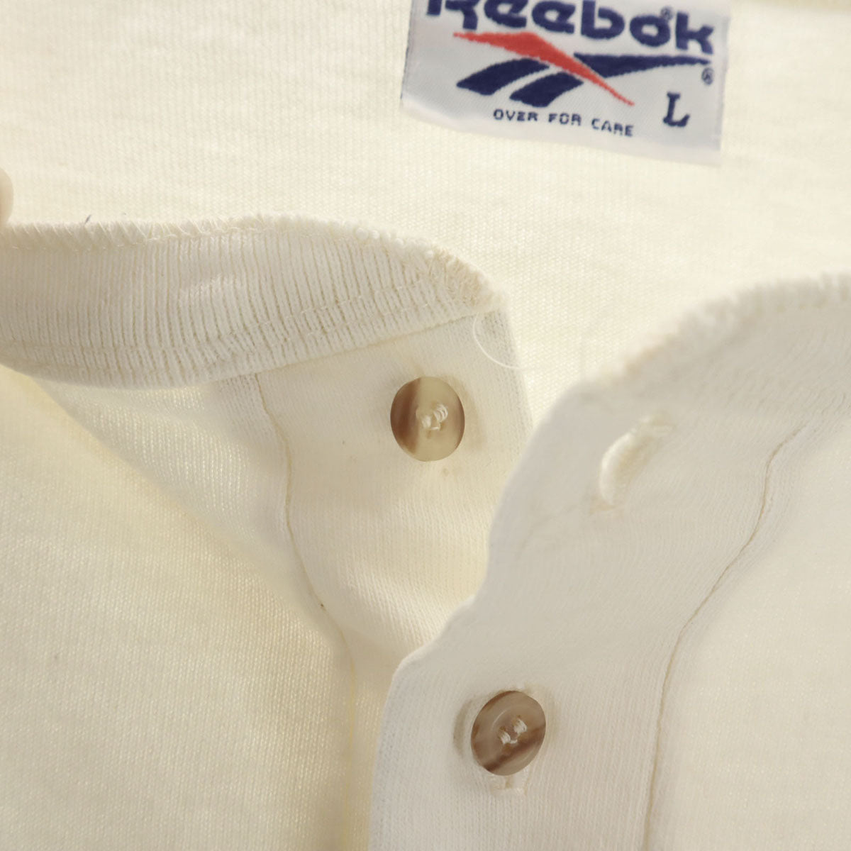 Reebok リーボック 90s オールド 5分袖 ヘンリーネック カットソー L オフホワイト シングルステッチ メンズ