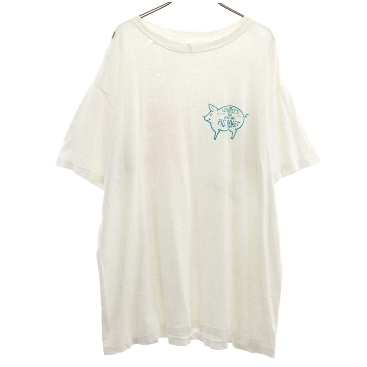 90s オールド バックプリント 半袖 Tシャツ ホワイト シングルステッチ 豚 企業モノ メンズ