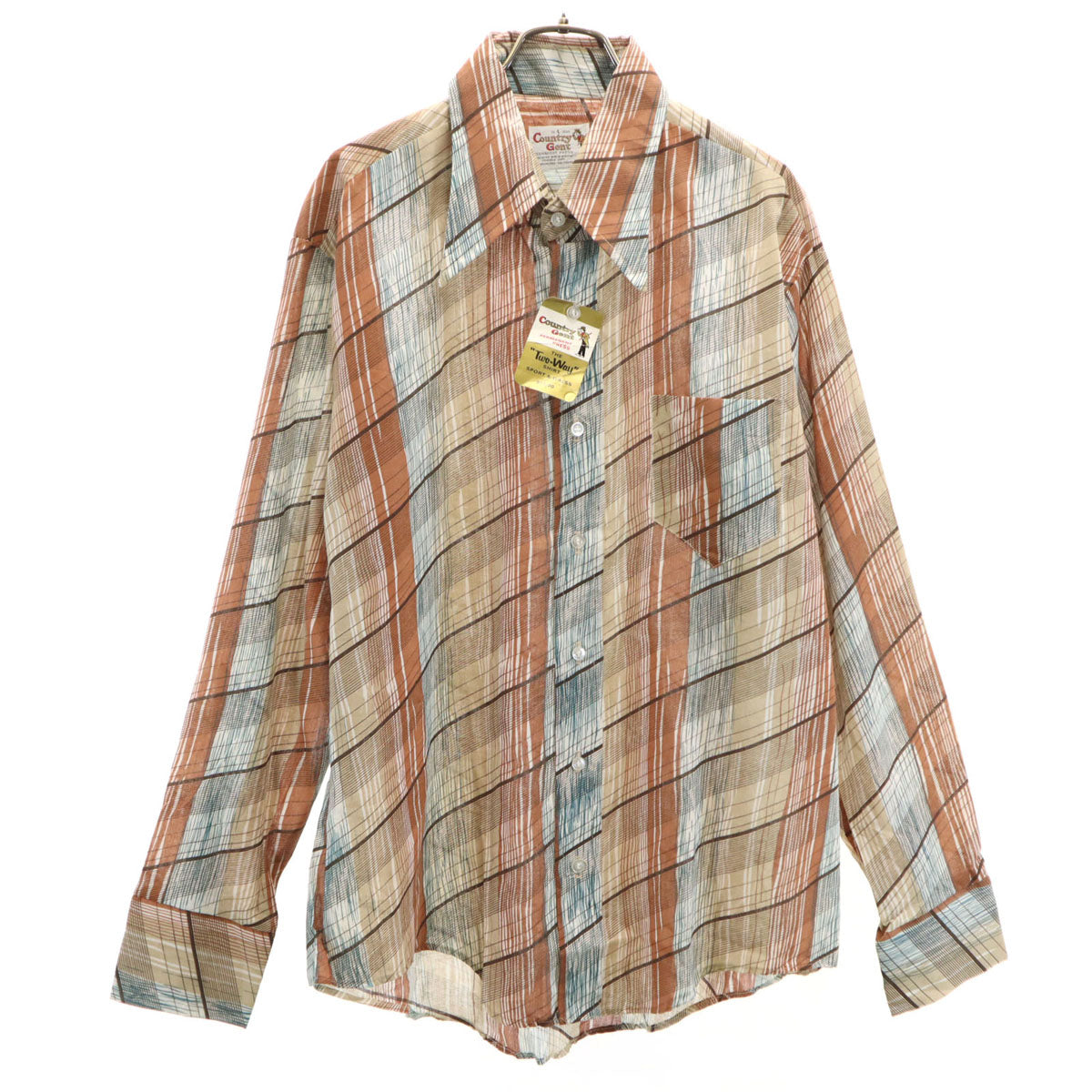 Country Gent 70s ヴィンテージ デッドストック 総柄 長袖 シャツ L ブラウン メンズ